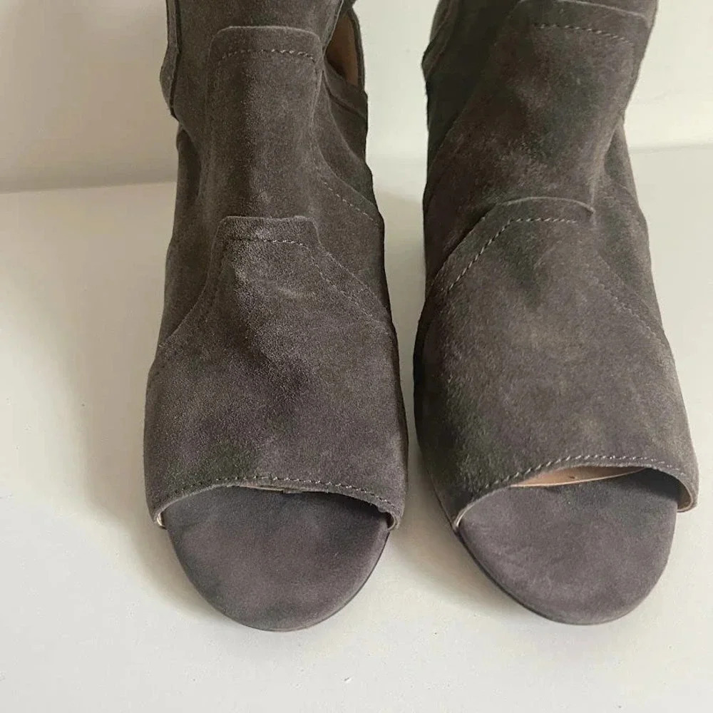 Joes Jeans 10 Gray Suede Cassia Blocked Heel Suede Bootie Boot Open Toe - Picture 4 of 11